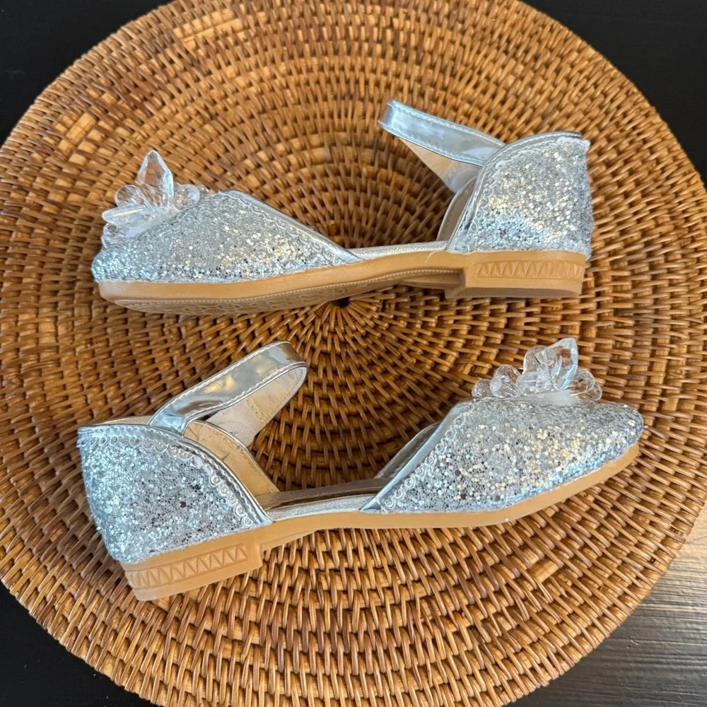 Hongchenkids Silver‎ Glitter princess Crystal Dress Shoes Girls Low Heel Size 34